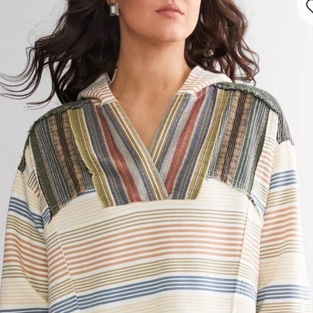 Women's Patchwork Hoodie Sz XL Buckle Sweatshirt Grunge 90s Indie striped BKE - Picture 2 of 12